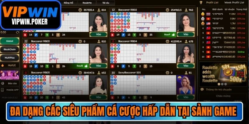 Đa dạng các siêu phẩm cá cược hấp dẫn tại sảnh game casino VIPWIN